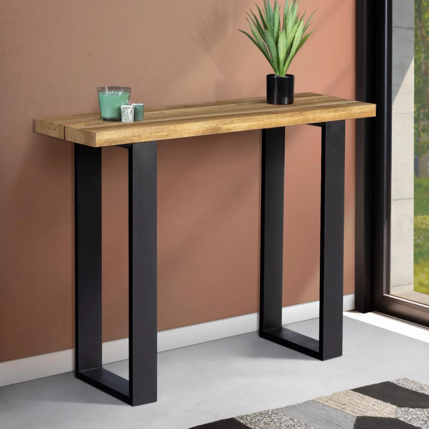 Meuble console bois et métal noir 100 cm*IDMarket Hot