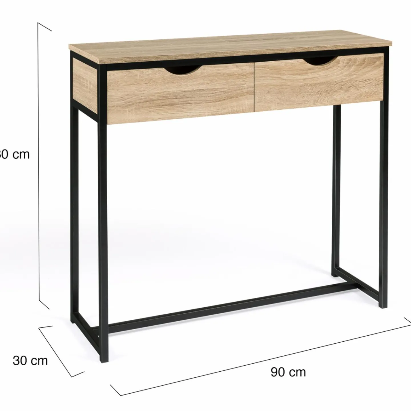 Meuble console industrielle 2 tiroirs bois et métal 90 cm*IDMarket Best
