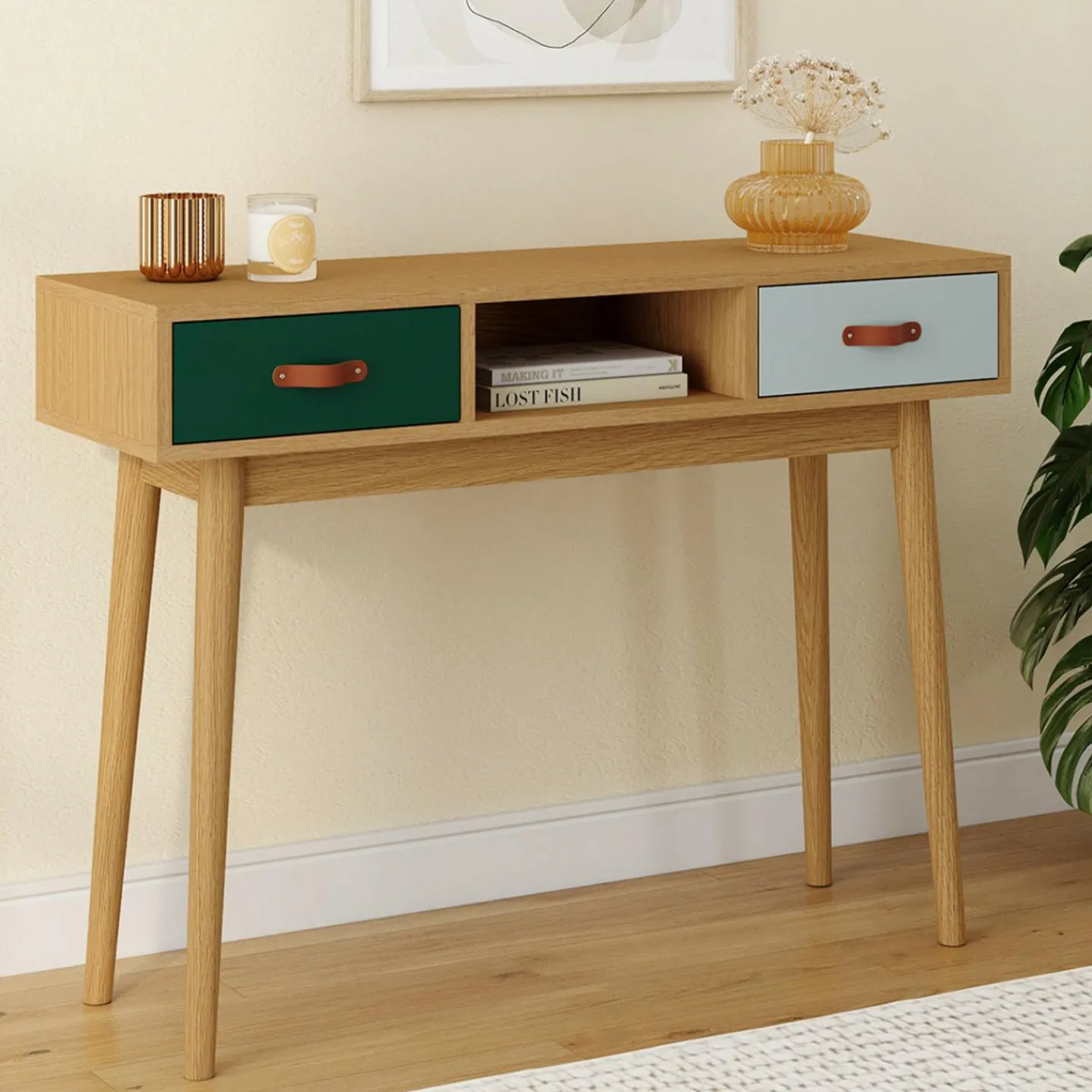 Meuble console scandinave bois et vert 100 cm*IDMarket Sale