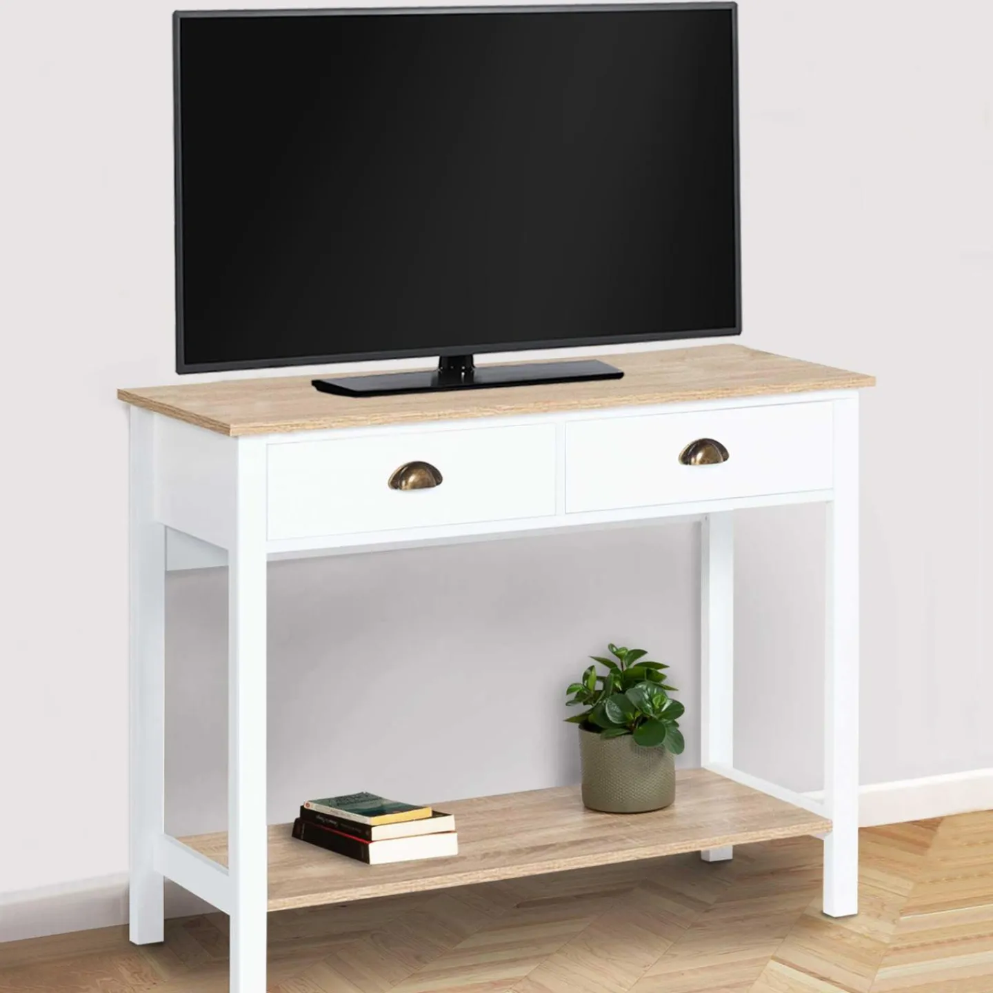 Meuble console vintage bois et blanc 100 cm*IDMarket Hot