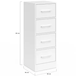 Meuble d'appoint 4 tiroirs 30 cm chiffonnier, meuble de rangement bois blanc*IDMarket Best