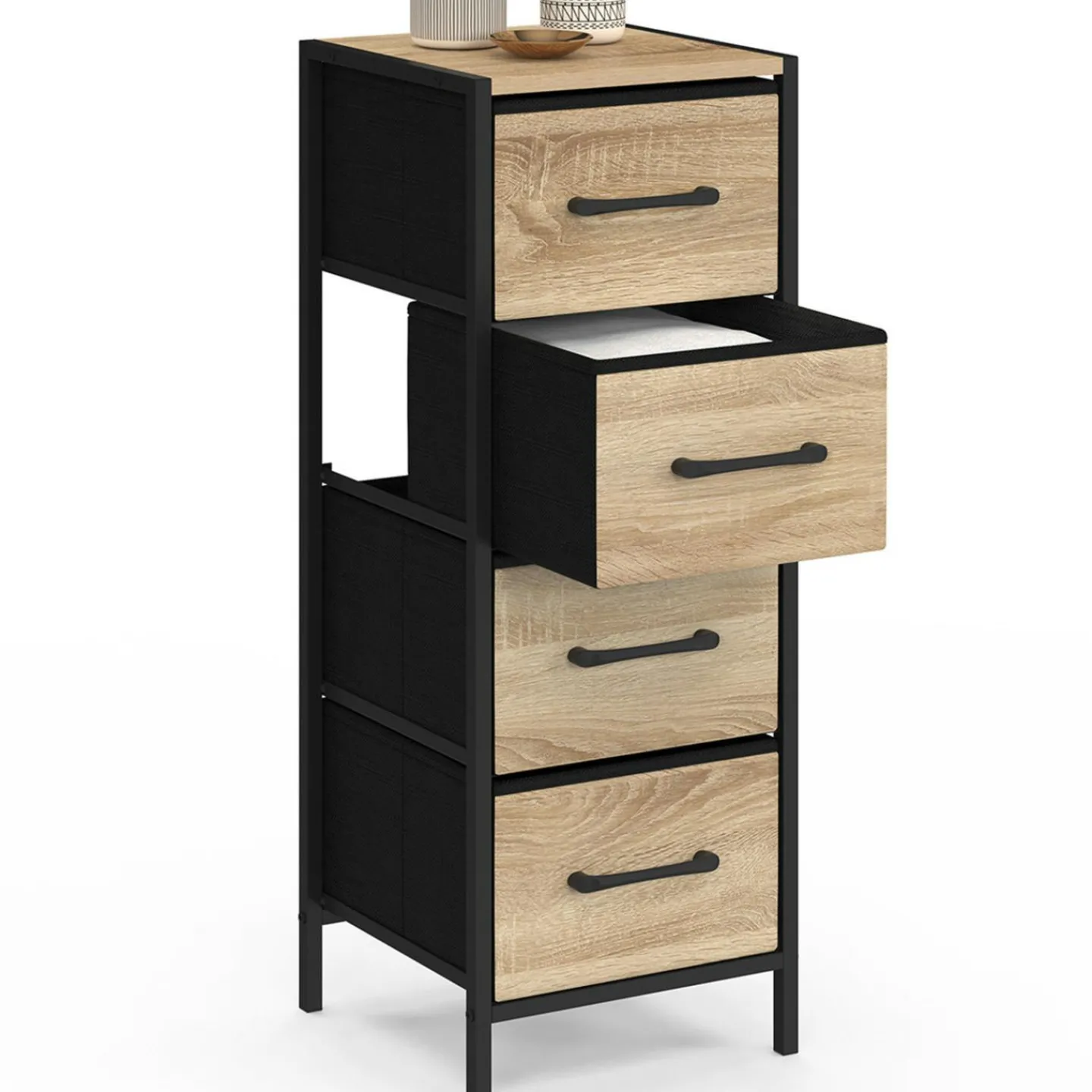 Meuble d'appoint 4 tiroirs 30 cm chiffonnier, meuble de rangement design industriel*IDMarket