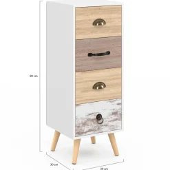 Meuble d'appoint 4 tiroirs 30 cm chiffonnier scandinave*IDMarket New