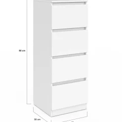 Meuble d'appoint 4 tiroirs 30 cm chiffonnier bois blanc pour entrée salle de bain*IDMarket Outlet