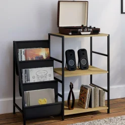 Meuble d'appoint, rangement avec étagères, supports vinyles et platine design industriel*IDMarket Sale