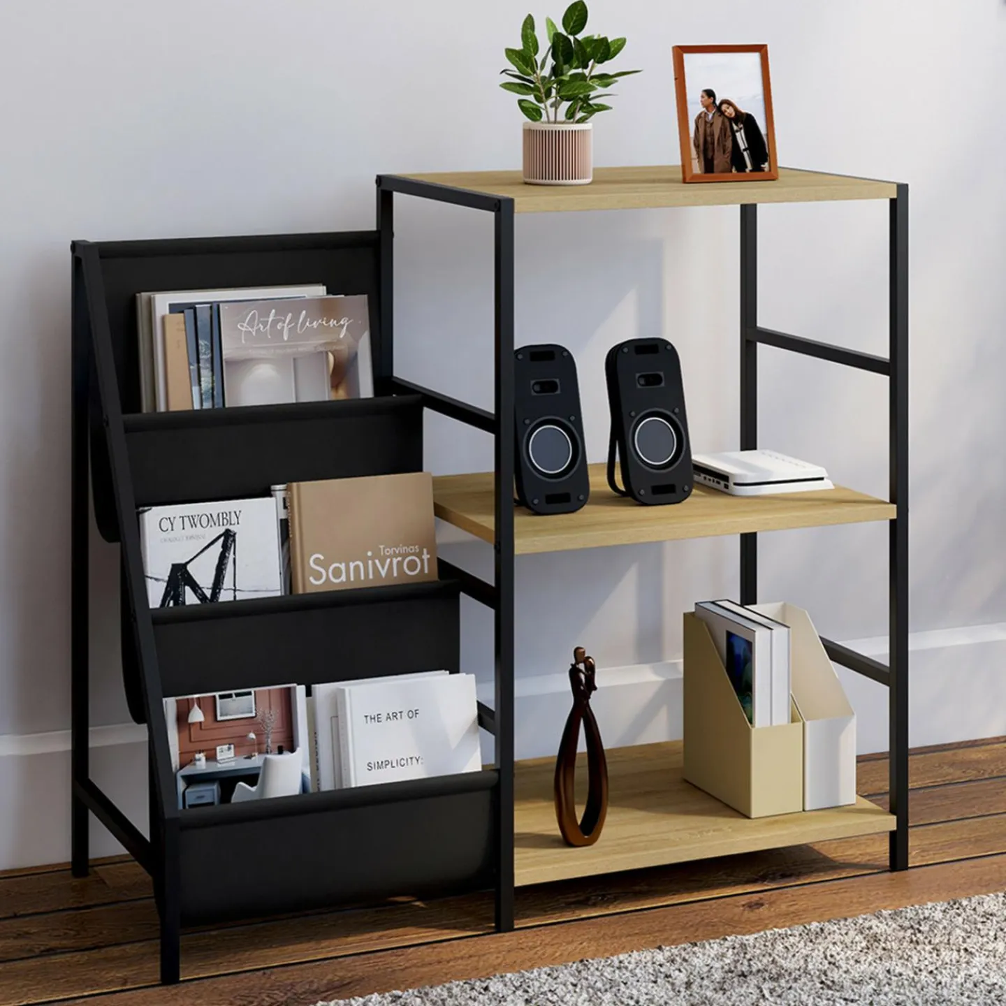 Meuble d'appoint, rangement avec étagères, supports vinyles et platine design industriel*IDMarket Sale