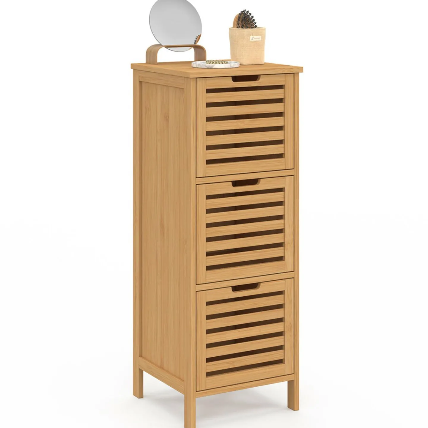 Meuble d'appoint salle de bain bambou BEA 3 portes 30 x 30 x 80 cm*IDMarket Discount