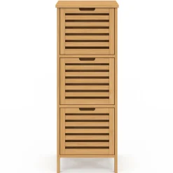 Meuble d'appoint salle de bain bambou BEA 3 portes 30 x 30 x 80 cm*IDMarket Discount