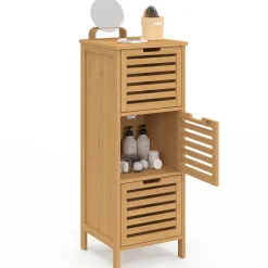 Meuble d'appoint salle de bain bambou BEA 3 portes 30 x 30 x 80 cm*IDMarket Discount