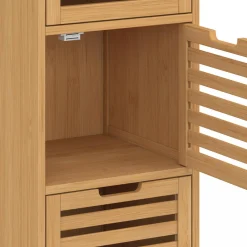 Meuble d'appoint salle de bain bambou BEA 3 portes 30 x 30 x 80 cm*IDMarket Discount