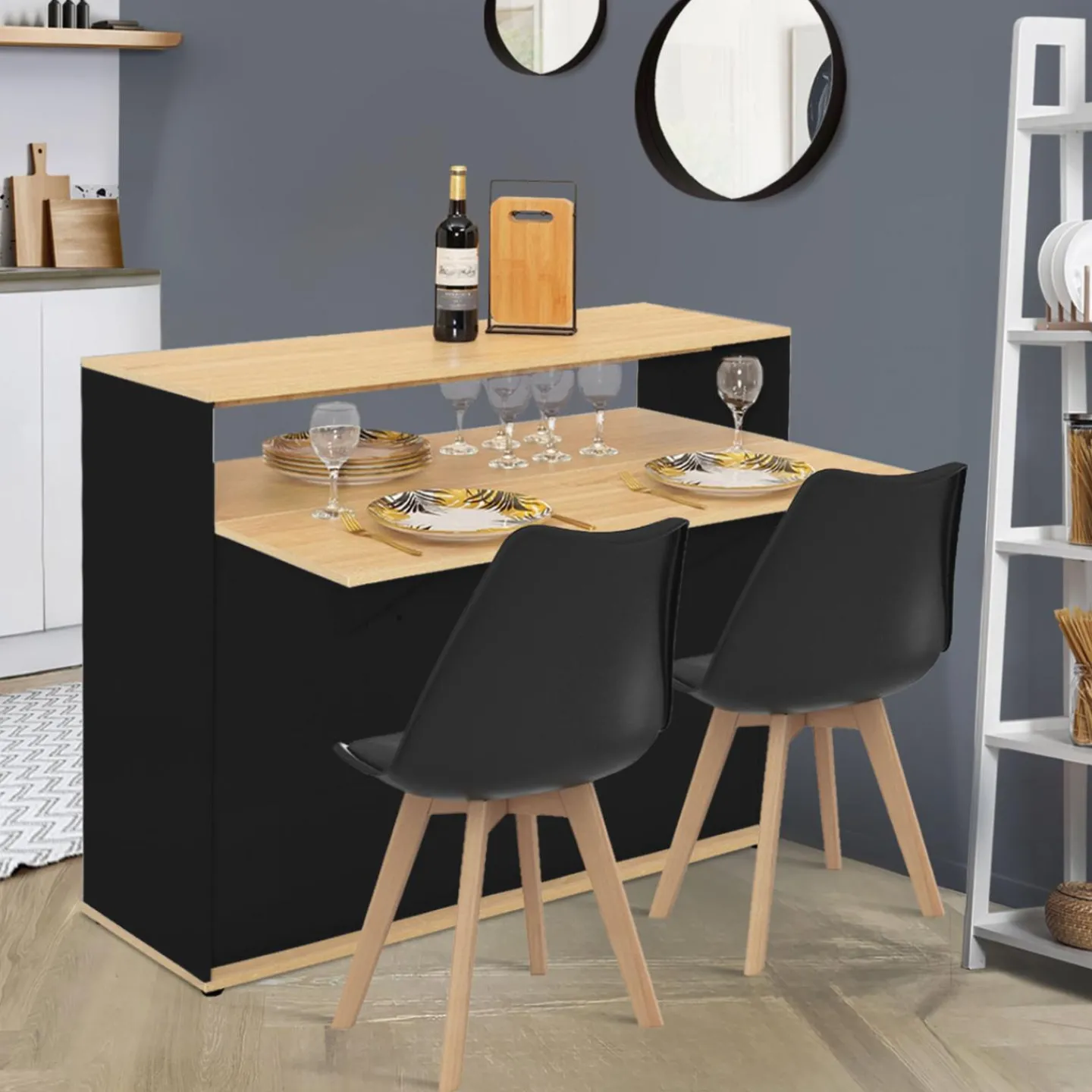 Meuble de bar mange-debout noir et bois*IDMarket New