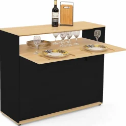 Meuble de bar mange-debout noir et bois*IDMarket New