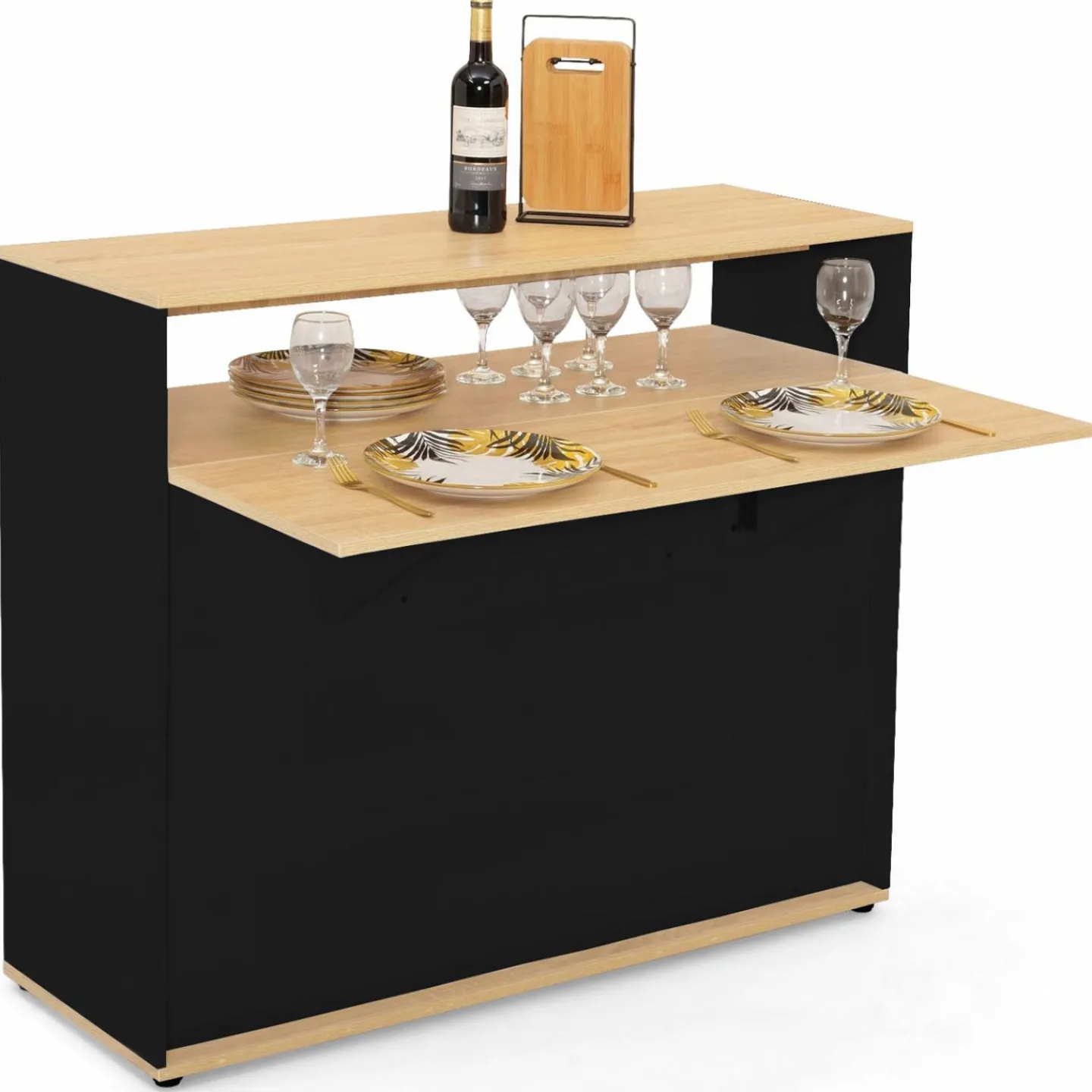 Meuble de bar mange-debout noir et bois*IDMarket New