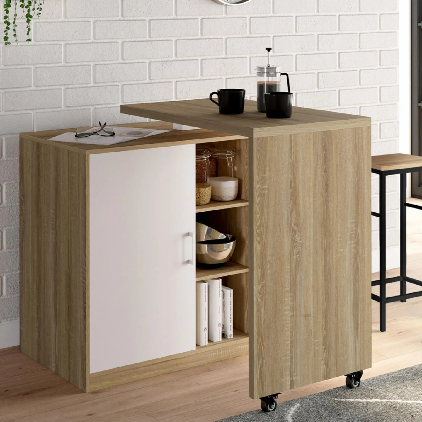 Meuble de bar pivotant imitation hêtre*IDMarket Outlet