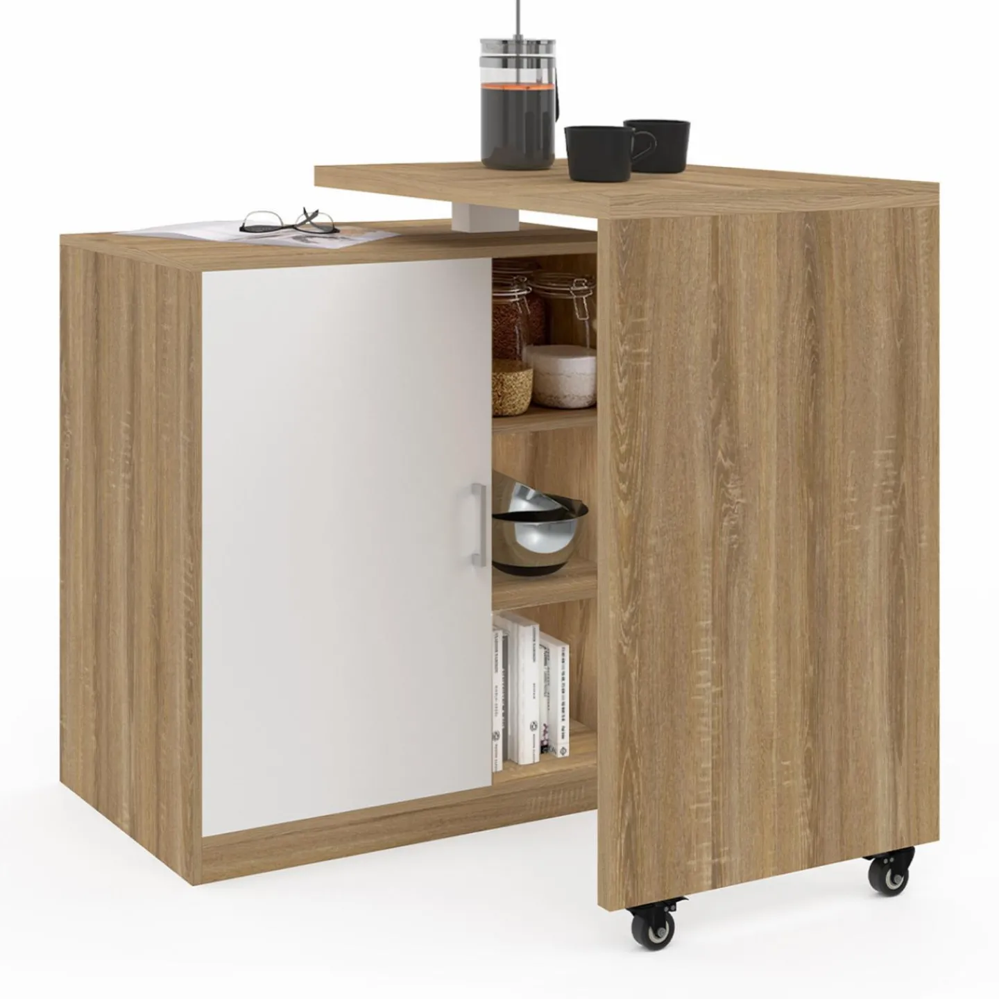 Meuble de bar pivotant imitation hêtre*IDMarket Outlet