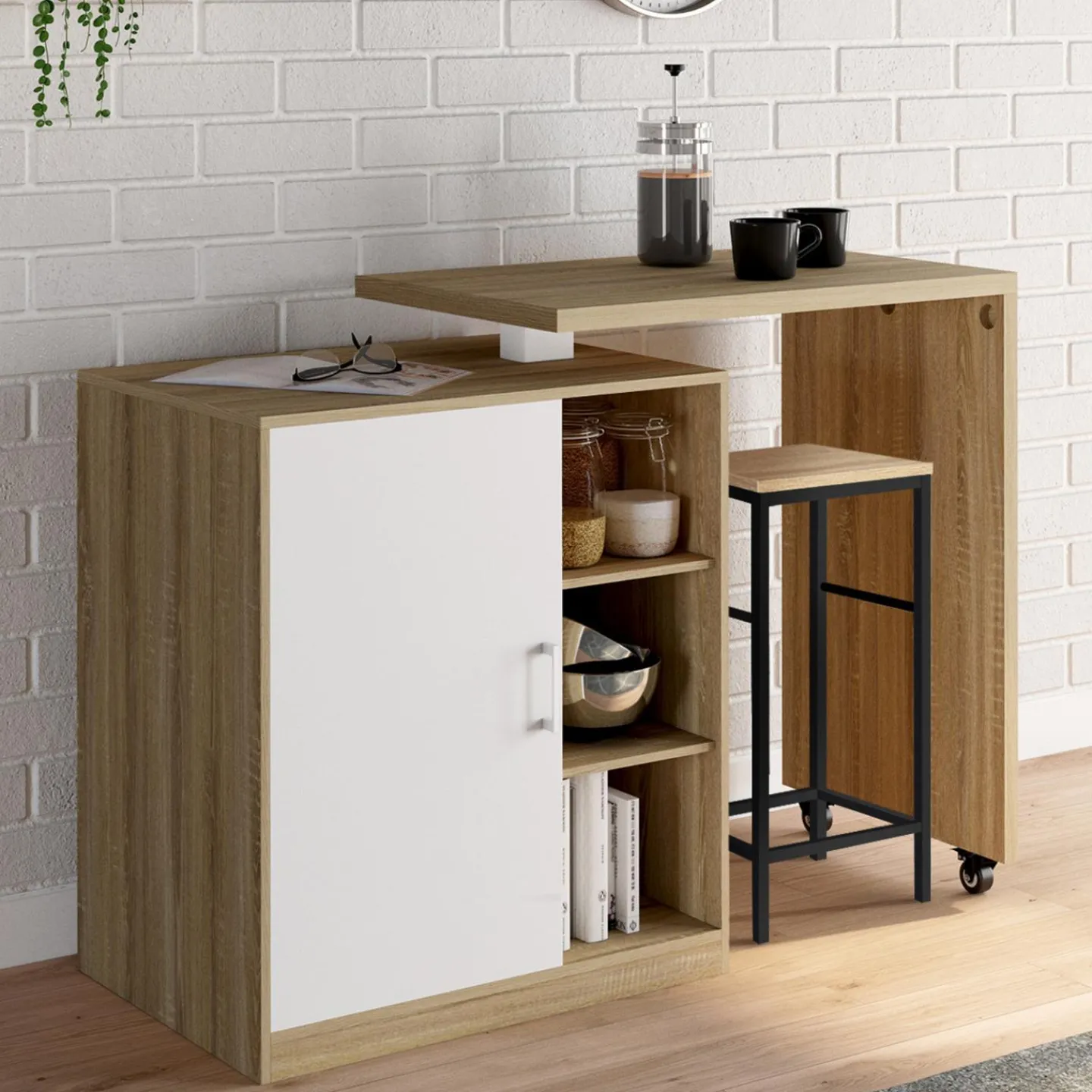 Meuble de bar pivotant imitation hêtre*IDMarket Outlet