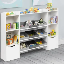 Meuble de rangement avec étagères, bacs en tissu et cubes pour enfants*IDMarket New