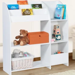 Meuble de rangement blanc pour jouets avec étagère bibliothèque*IDMarket