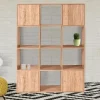Meuble de rangement cube 12 cases imitation hêtre avec portes*IDMarket Best
