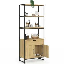 Meuble de rangement design industriel salle de bain avec 3 étages 1 placard 1 tiroir*IDMarket Online