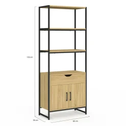 Meuble de rangement design industriel salle de bain avec 3 étages 1 placard 1 tiroir*IDMarket Online