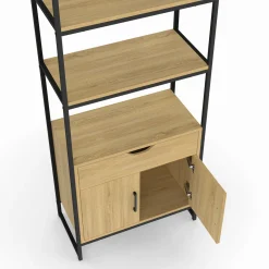 Meuble de rangement design industriel salle de bain avec 3 étages 1 placard 1 tiroir*IDMarket Online