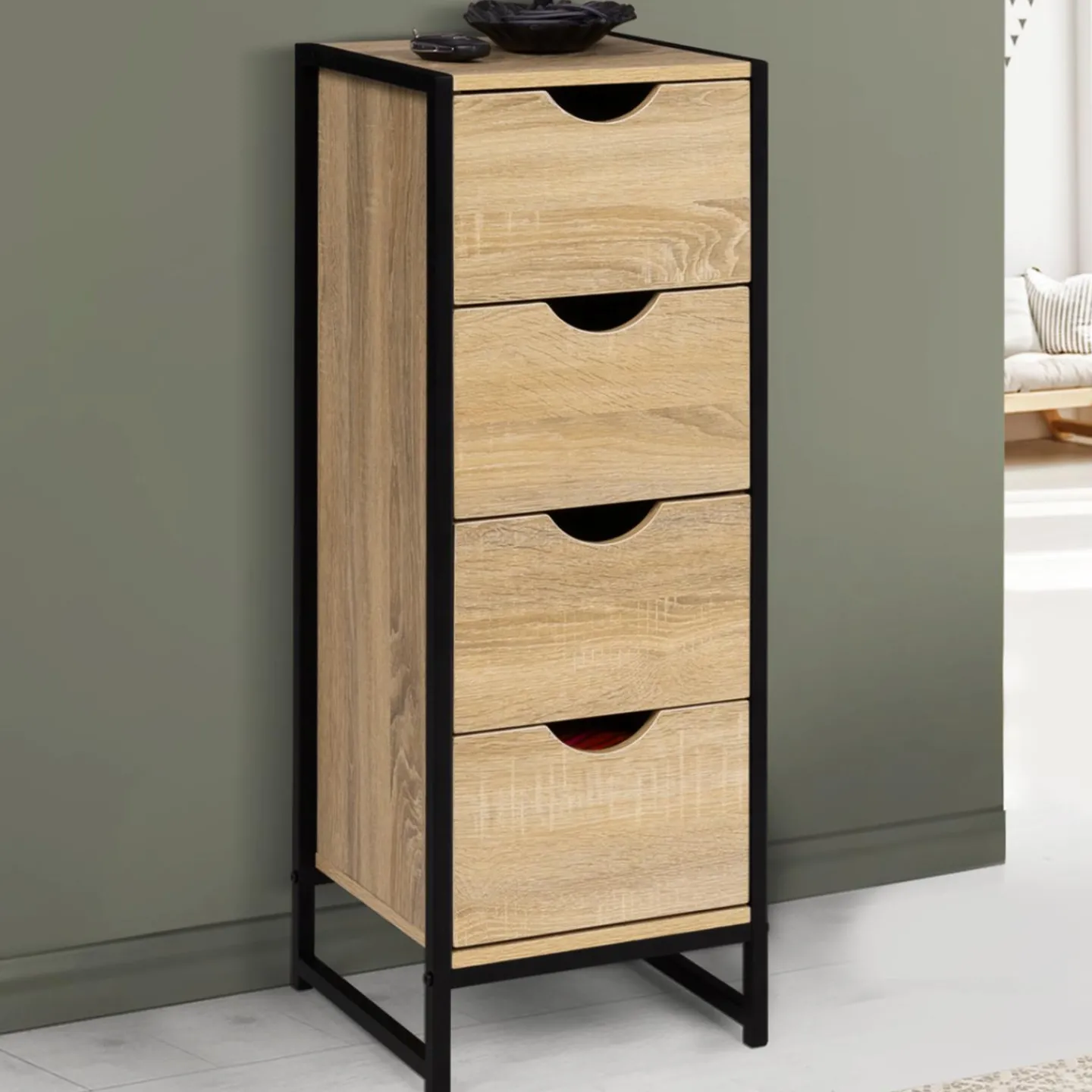 Meuble de rangement industriel chiffonnier d’appoint 80x30 cm 4 tiroirs*IDMarket Hot