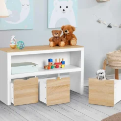 Meuble de rangement pour enfant 3 tiroirs blanc et hêtre*IDMarket Outlet