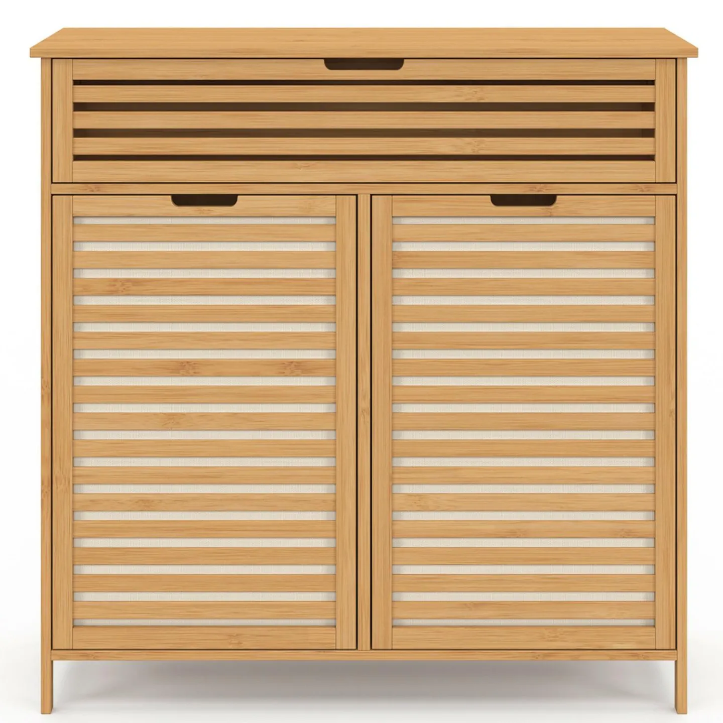 Meuble de rangement salle de bain bambou BEA 2 paniers à linge amovibles 1 tiroir tissu écru*IDMarket Sale