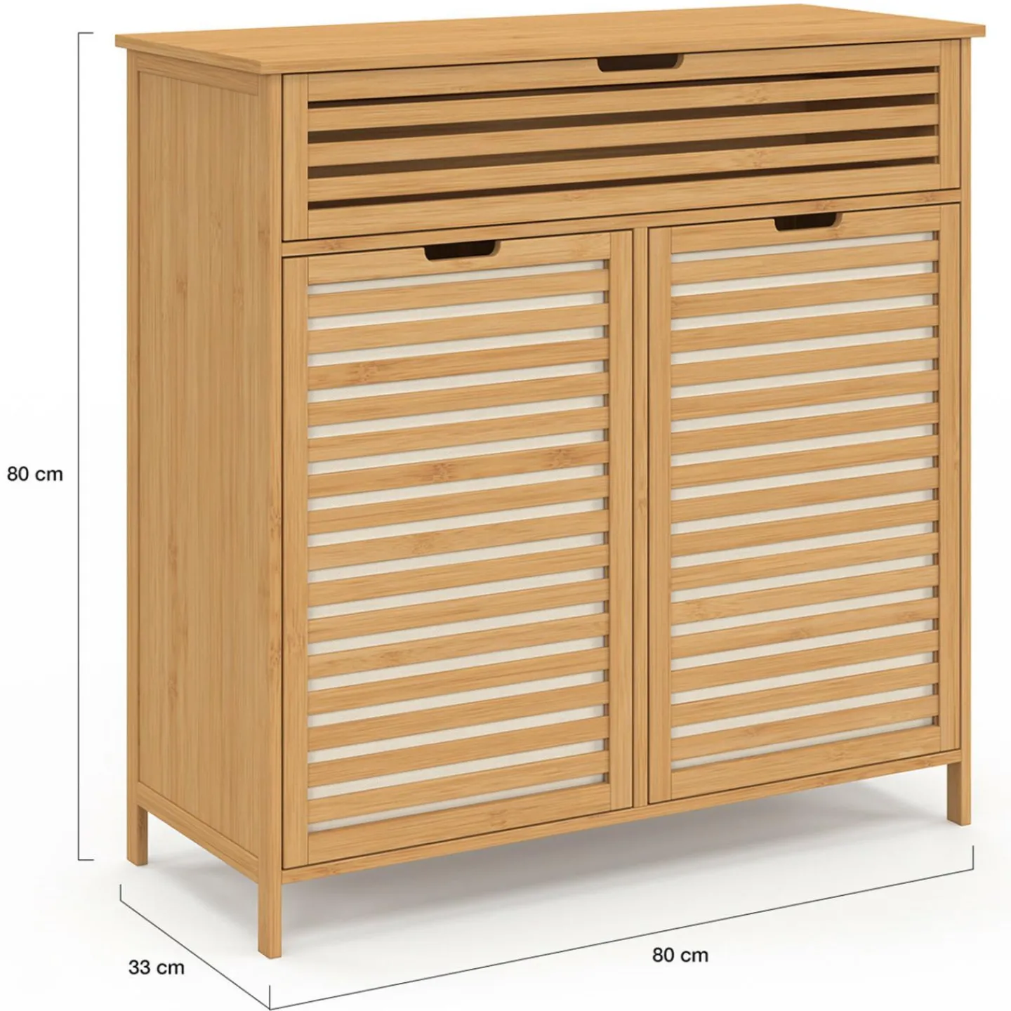 Meuble de rangement salle de bain bambou BEA 2 paniers à linge amovibles 1 tiroir tissu écru*IDMarket Sale