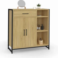 Meuble de rangement salle de bain industriel avec 1 tiroir, placard et 3 étagères*IDMarket Outlet