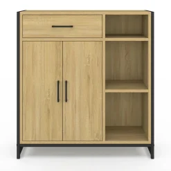 Meuble de rangement salle de bain industriel avec 1 tiroir, placard et 3 étagères*IDMarket Outlet