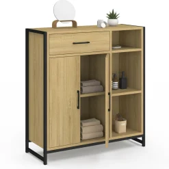 Meuble de rangement salle de bain industriel avec 1 tiroir, placard et 3 étagères*IDMarket Outlet