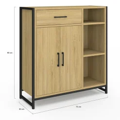 Meuble de rangement salle de bain industriel avec 1 tiroir, placard et 3 étagères*IDMarket Outlet