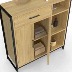 Meuble de rangement salle de bain industriel avec 1 tiroir, placard et 3 étagères*IDMarket Outlet