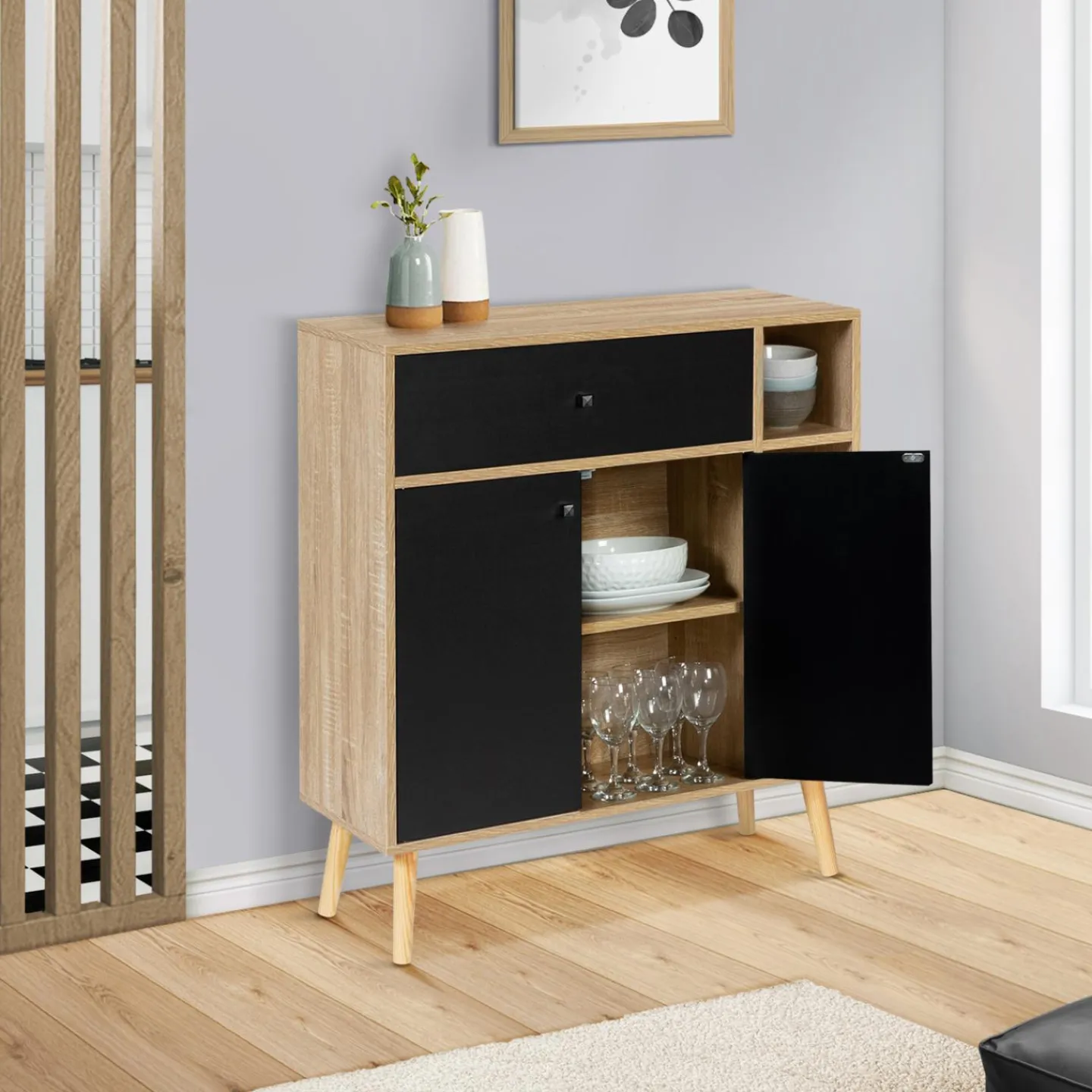 Meuble de rangement scandinave noir et bois*IDMarket Clearance