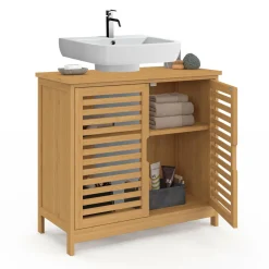 Meuble de salle de bain sous lavabo en bambou*IDMarket Hot