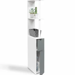 Meuble de toilette blanc et gris avec étagères*IDMarket