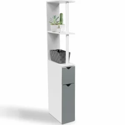 Meuble de toilette blanc et gris avec étagères*IDMarket