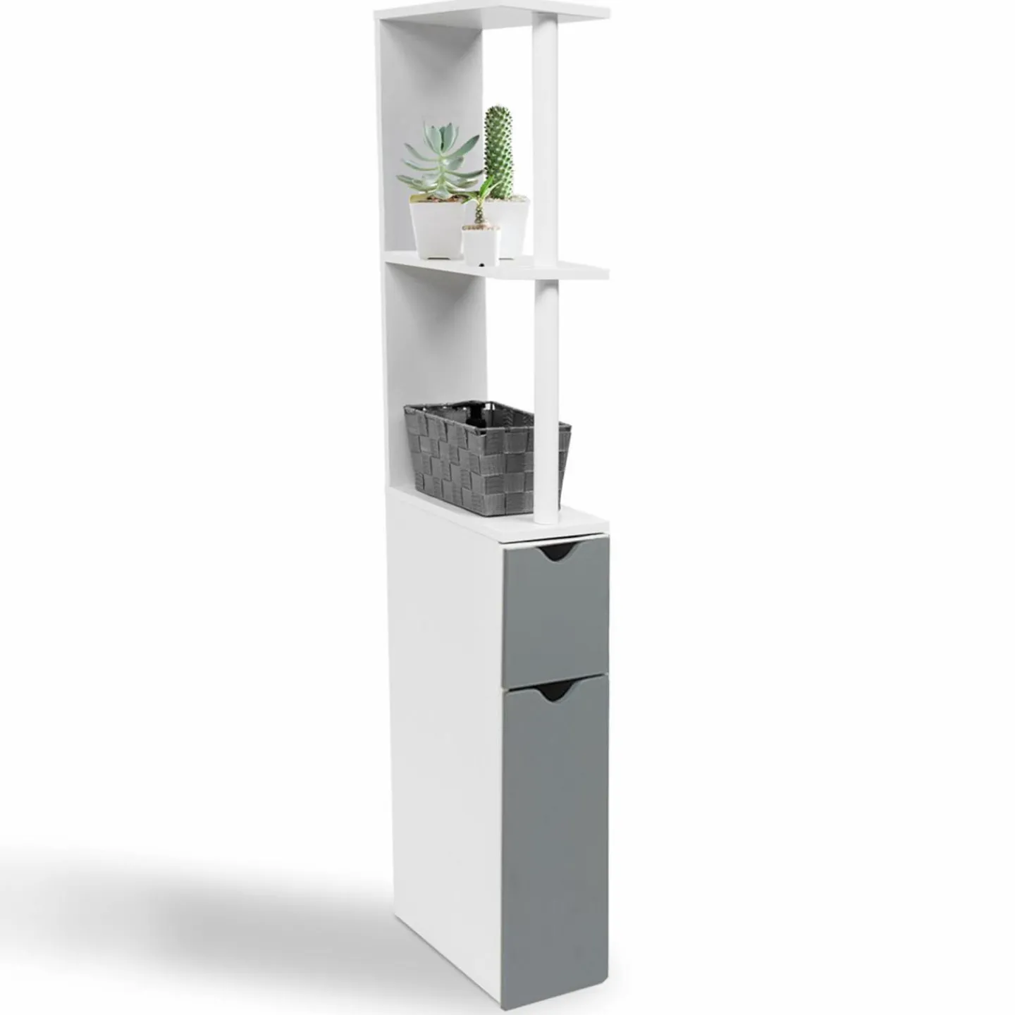 Meuble de toilette blanc et gris avec étagères*IDMarket