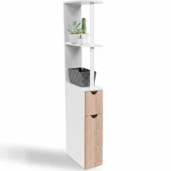 Meuble de toilette blanc et hêtre avec étagères*IDMarket New