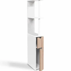 Meuble de toilette blanc et hêtre avec étagères*IDMarket New