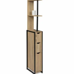 Meuble de toilette industriel bois et métal noir 3 portes avec étagères*IDMarket New