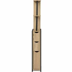 Meuble de toilette industriel bois et métal noir 3 portes avec étagères*IDMarket New