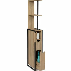 Meuble de toilette industriel bois et métal noir 3 portes avec étagères*IDMarket New