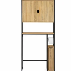 Meuble de toilette industriel bois et métal noir armoire de rangement*IDMarket Discount