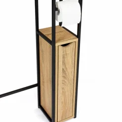 Meuble de toilette industriel bois et métal noir armoire de rangement*IDMarket Discount