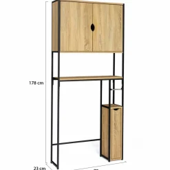 Meuble de toilette industriel bois et métal noir armoire de rangement*IDMarket Discount