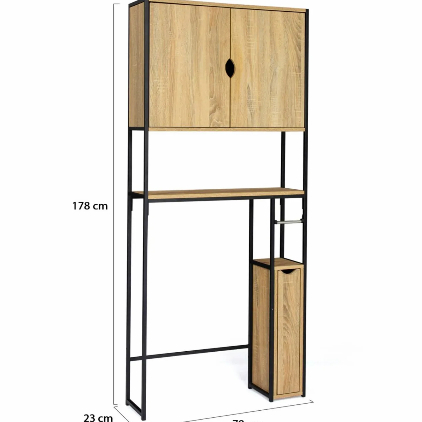 Meuble de toilette industriel bois et métal noir armoire de rangement*IDMarket Discount