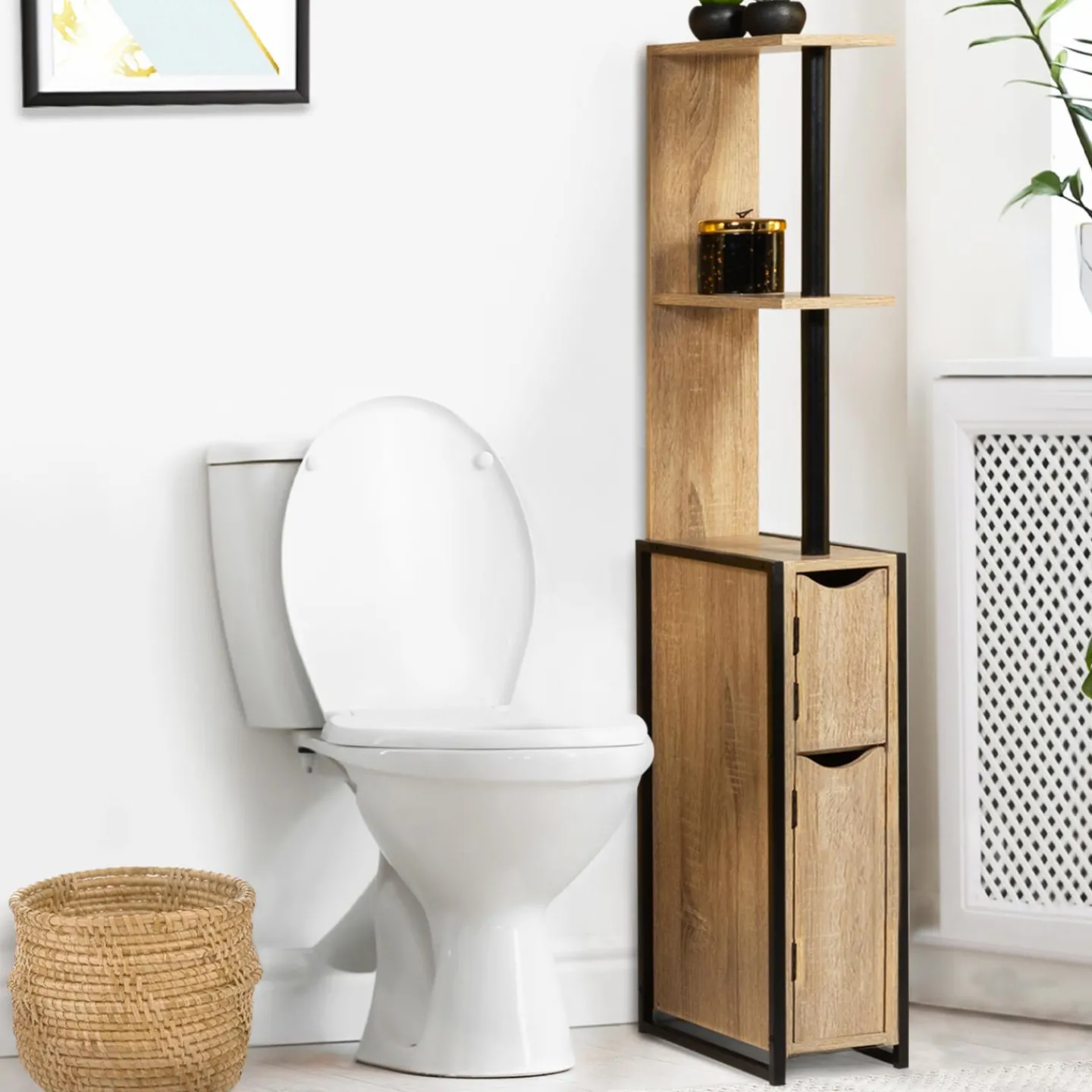 Meuble de toilette industriel bois et métal noir*IDMarket Hot